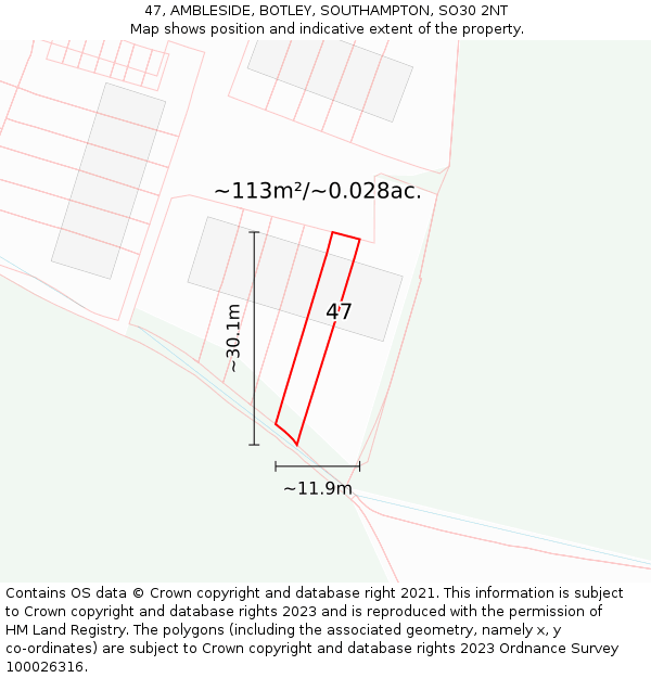 47, AMBLESIDE, BOTLEY, SOUTHAMPTON, SO30 2NT: Plot and title map