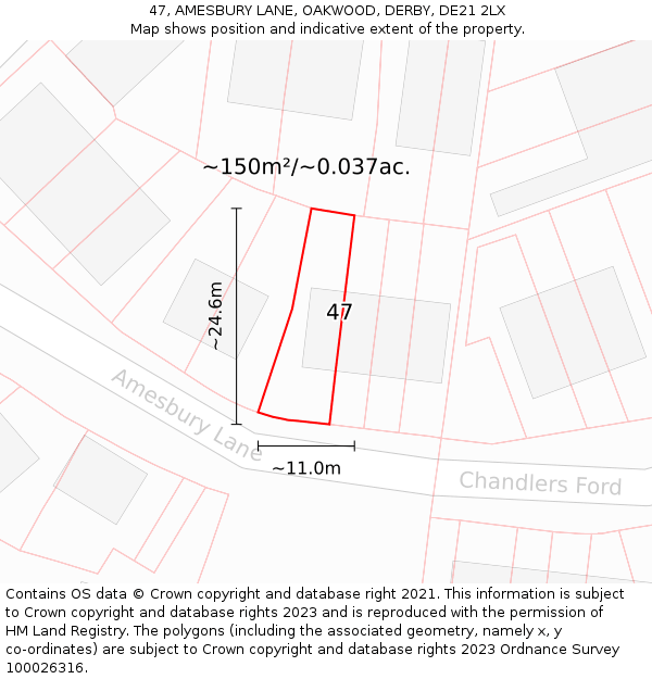 47, AMESBURY LANE, OAKWOOD, DERBY, DE21 2LX: Plot and title map
