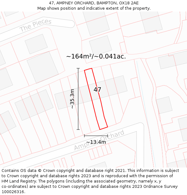 47, AMPNEY ORCHARD, BAMPTON, OX18 2AE: Plot and title map