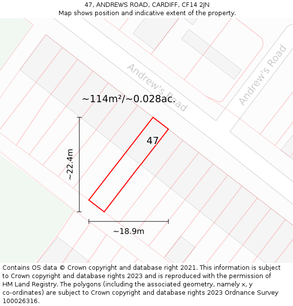 47, ANDREWS ROAD, CARDIFF, CF14 2JN: Plot and title map