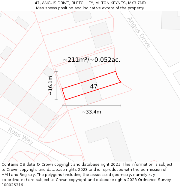 47, ANGUS DRIVE, BLETCHLEY, MILTON KEYNES, MK3 7ND: Plot and title map
