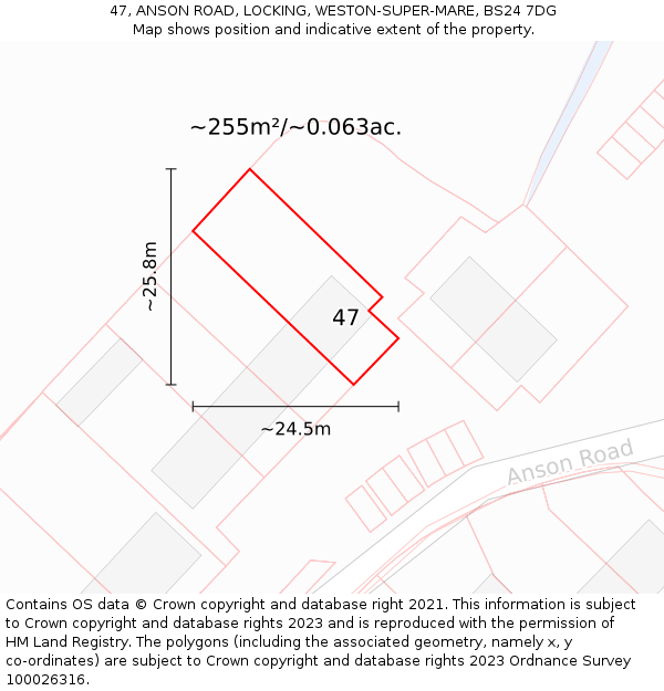47, ANSON ROAD, LOCKING, WESTON-SUPER-MARE, BS24 7DG: Plot and title map