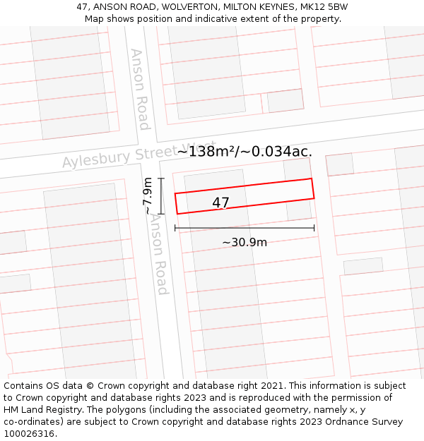 47, ANSON ROAD, WOLVERTON, MILTON KEYNES, MK12 5BW: Plot and title map