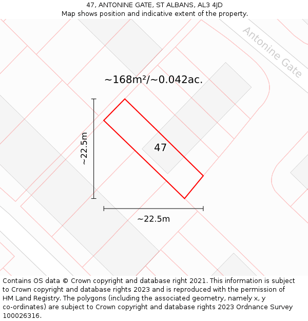 47, ANTONINE GATE, ST ALBANS, AL3 4JD: Plot and title map
