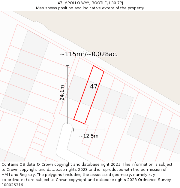47, APOLLO WAY, BOOTLE, L30 7PJ: Plot and title map
