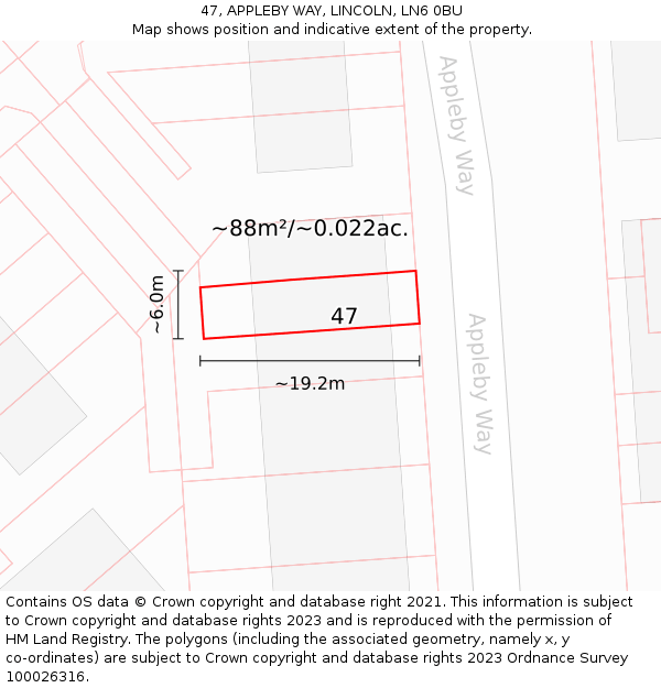 47, APPLEBY WAY, LINCOLN, LN6 0BU: Plot and title map