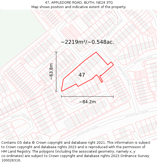 47, APPLEDORE ROAD, BLYTH, NE24 3TG: Plot and title map