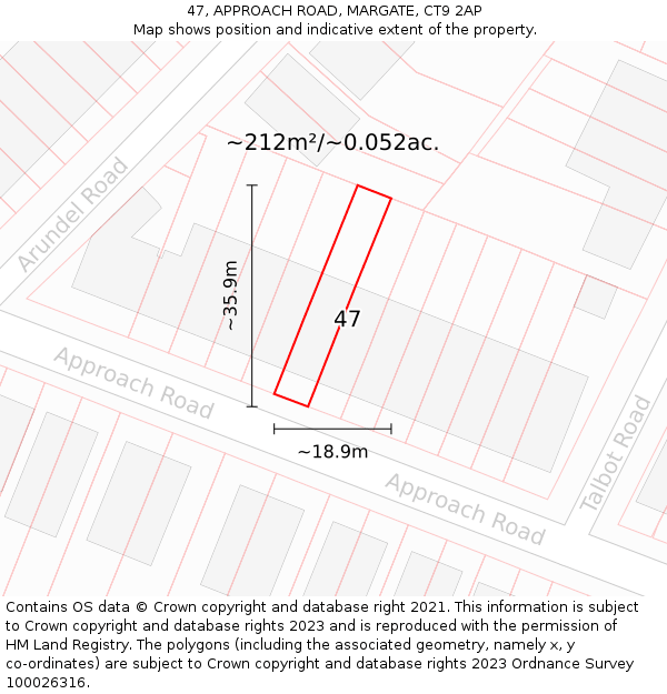 47, APPROACH ROAD, MARGATE, CT9 2AP: Plot and title map