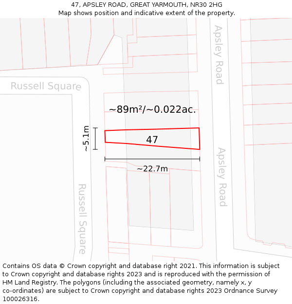 47, APSLEY ROAD, GREAT YARMOUTH, NR30 2HG: Plot and title map
