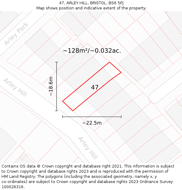 47, ARLEY HILL, BRISTOL, BS6 5PJ: Plot and title map