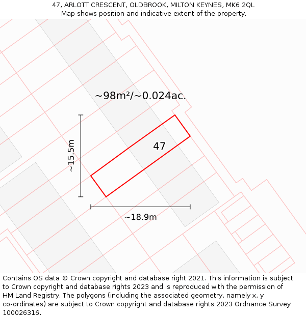 47, ARLOTT CRESCENT, OLDBROOK, MILTON KEYNES, MK6 2QL: Plot and title map