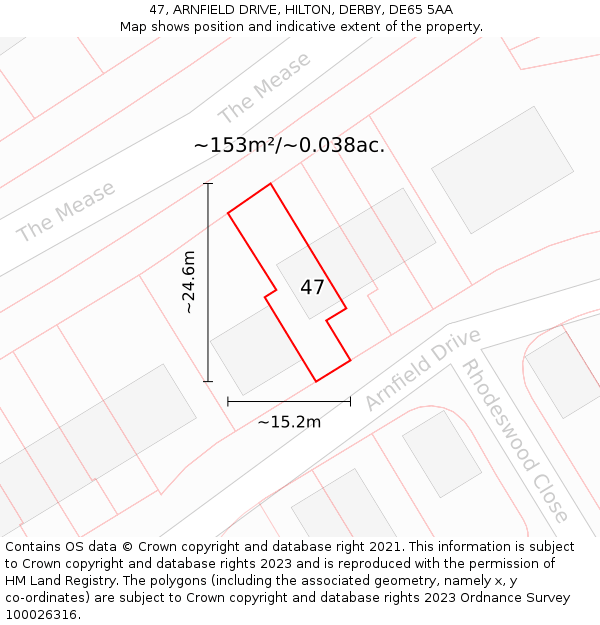 47, ARNFIELD DRIVE, HILTON, DERBY, DE65 5AA: Plot and title map