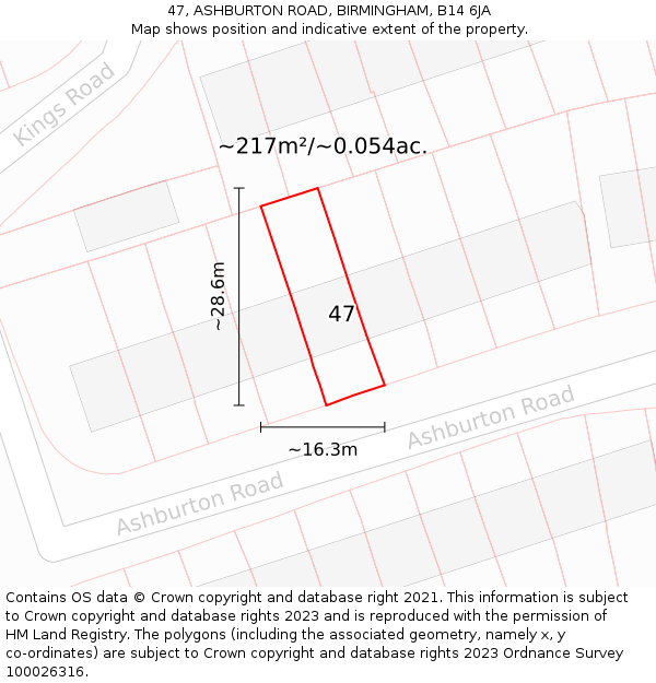47, ASHBURTON ROAD, BIRMINGHAM, B14 6JA: Plot and title map