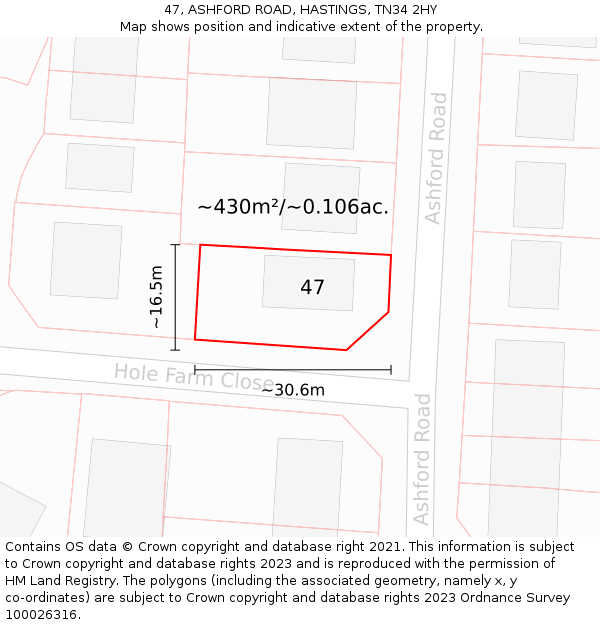 47, ASHFORD ROAD, HASTINGS, TN34 2HY: Plot and title map