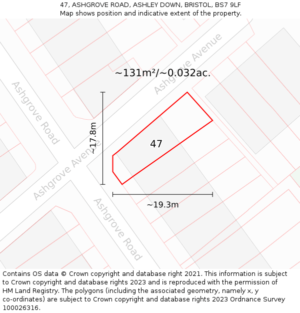 47, ASHGROVE ROAD, ASHLEY DOWN, BRISTOL, BS7 9LF: Plot and title map