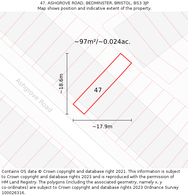 47, ASHGROVE ROAD, BEDMINSTER, BRISTOL, BS3 3JP: Plot and title map