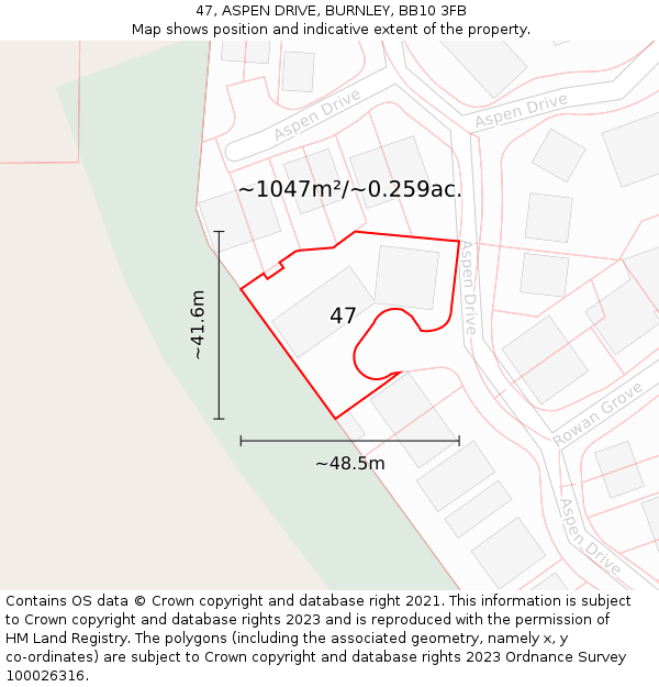 47, ASPEN DRIVE, BURNLEY, BB10 3FB: Plot and title map