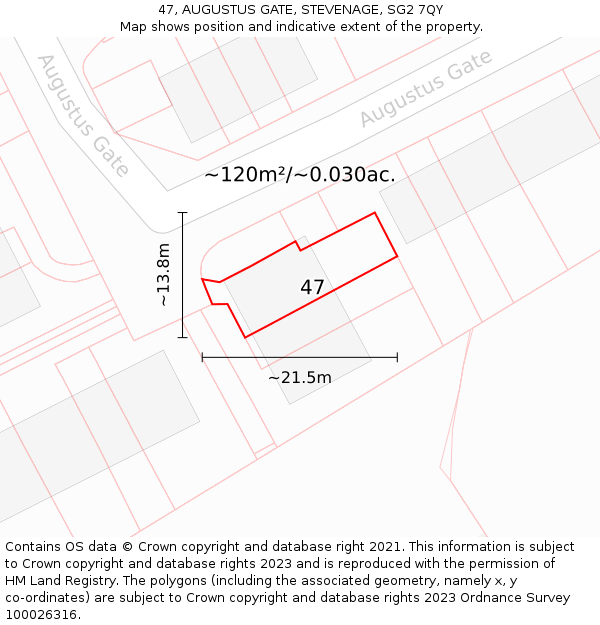 47, AUGUSTUS GATE, STEVENAGE, SG2 7QY: Plot and title map