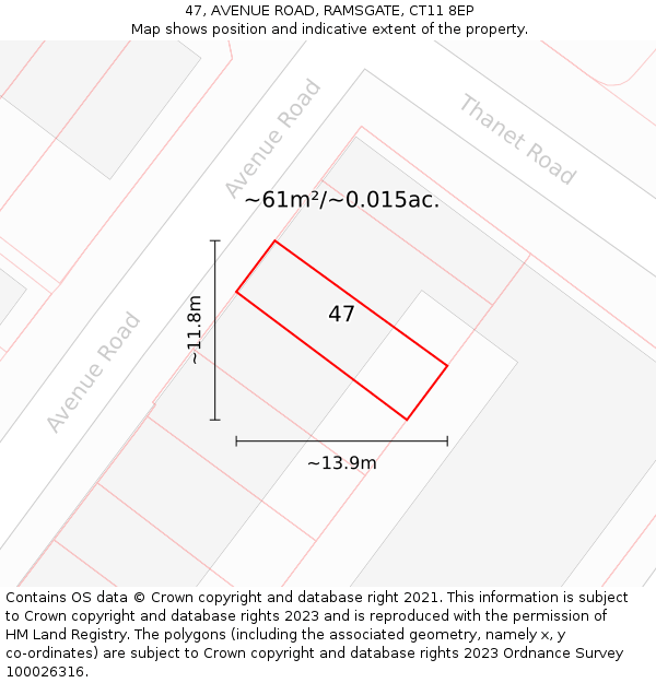47, AVENUE ROAD, RAMSGATE, CT11 8EP: Plot and title map