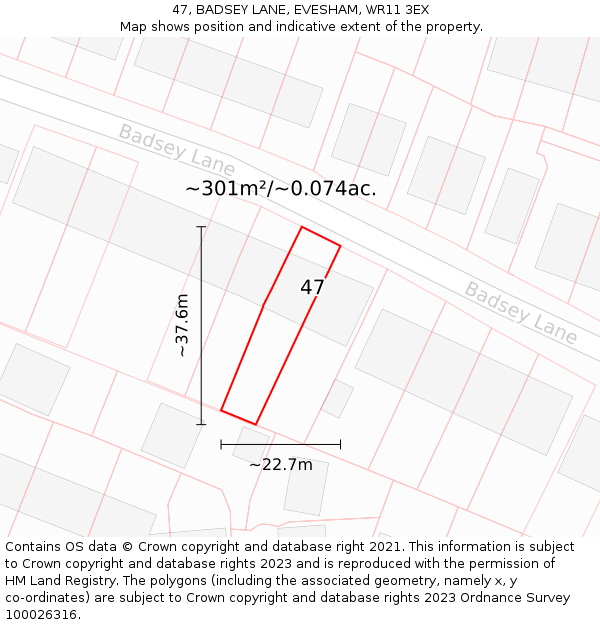 47, BADSEY LANE, EVESHAM, WR11 3EX: Plot and title map