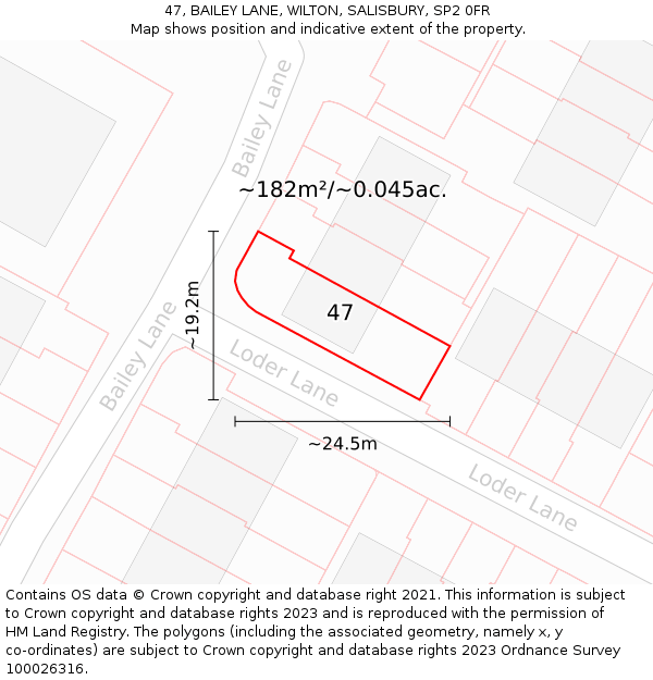47, BAILEY LANE, WILTON, SALISBURY, SP2 0FR: Plot and title map