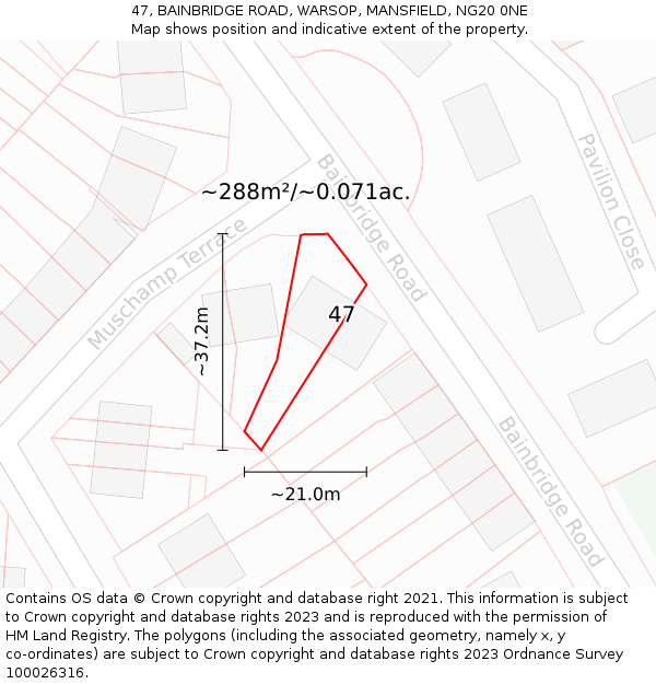 47, BAINBRIDGE ROAD, WARSOP, MANSFIELD, NG20 0NE: Plot and title map