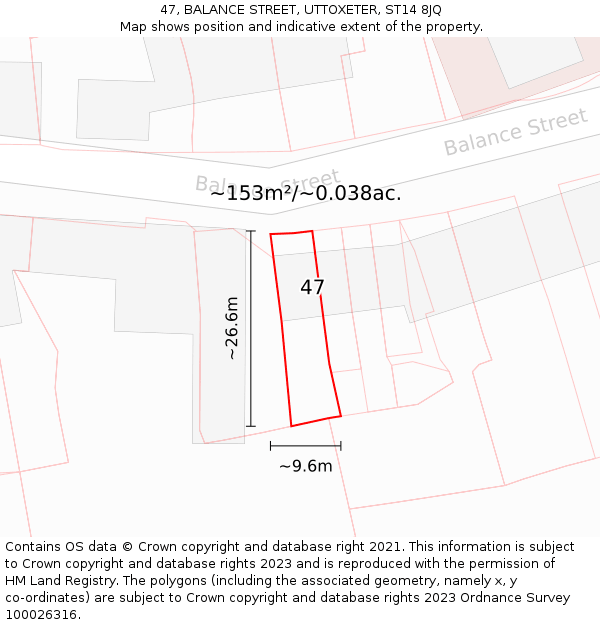 47, BALANCE STREET, UTTOXETER, ST14 8JQ: Plot and title map