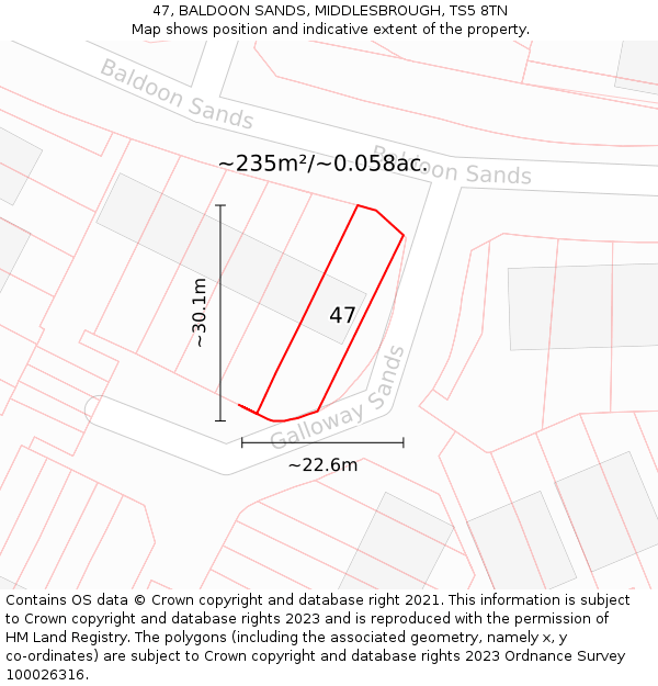 47, BALDOON SANDS, MIDDLESBROUGH, TS5 8TN: Plot and title map