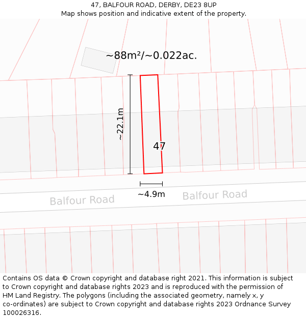 47, BALFOUR ROAD, DERBY, DE23 8UP: Plot and title map
