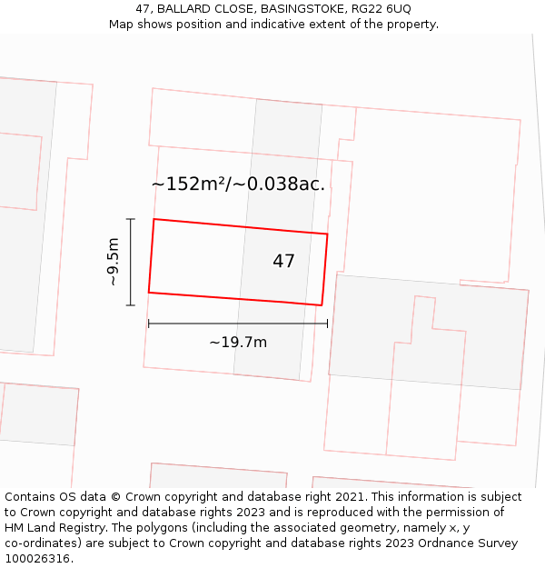 47, BALLARD CLOSE, BASINGSTOKE, RG22 6UQ: Plot and title map