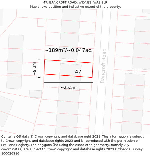 47, BANCROFT ROAD, WIDNES, WA8 3LR: Plot and title map