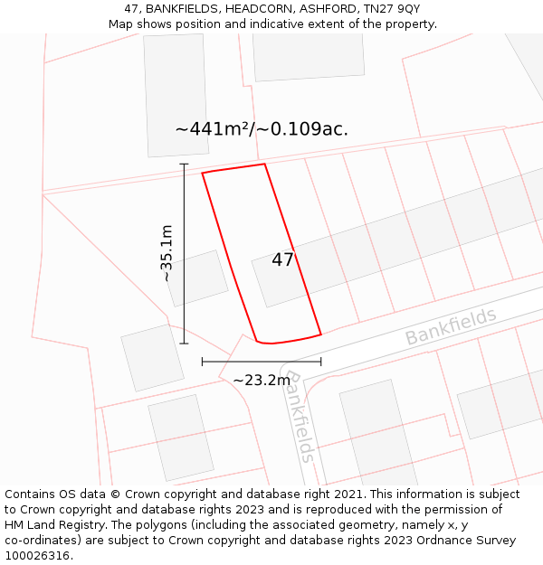 47, BANKFIELDS, HEADCORN, ASHFORD, TN27 9QY: Plot and title map
