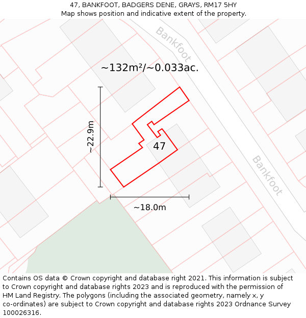 47, BANKFOOT, BADGERS DENE, GRAYS, RM17 5HY: Plot and title map