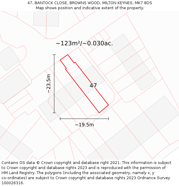 47, BANTOCK CLOSE, BROWNS WOOD, MILTON KEYNES, MK7 8DS: Plot and title map
