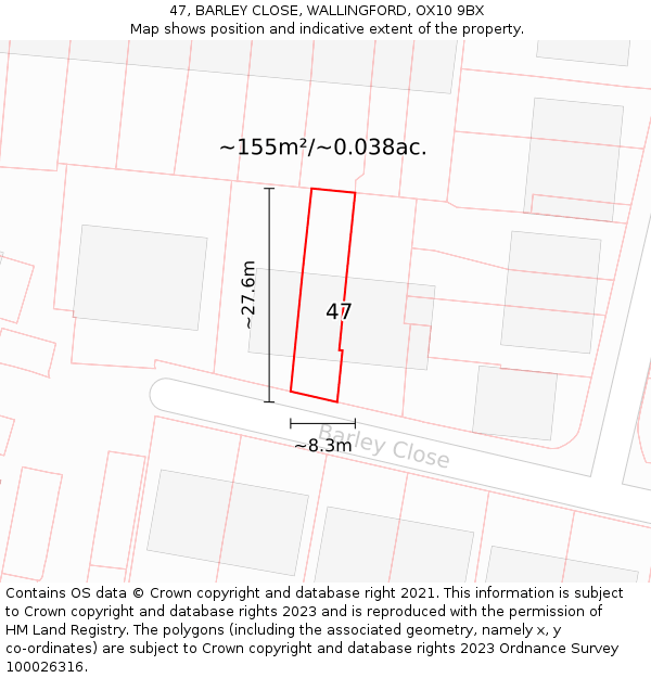 47, BARLEY CLOSE, WALLINGFORD, OX10 9BX: Plot and title map