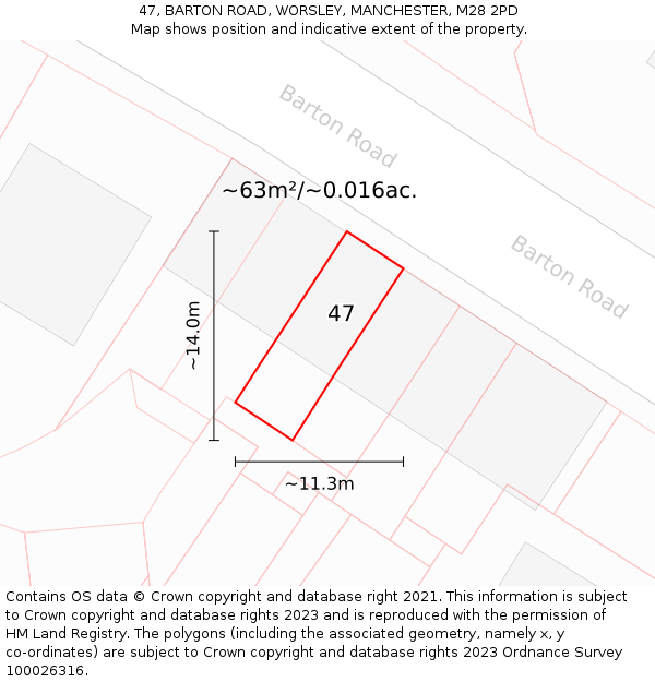 47, BARTON ROAD, WORSLEY, MANCHESTER, M28 2PD: Plot and title map
