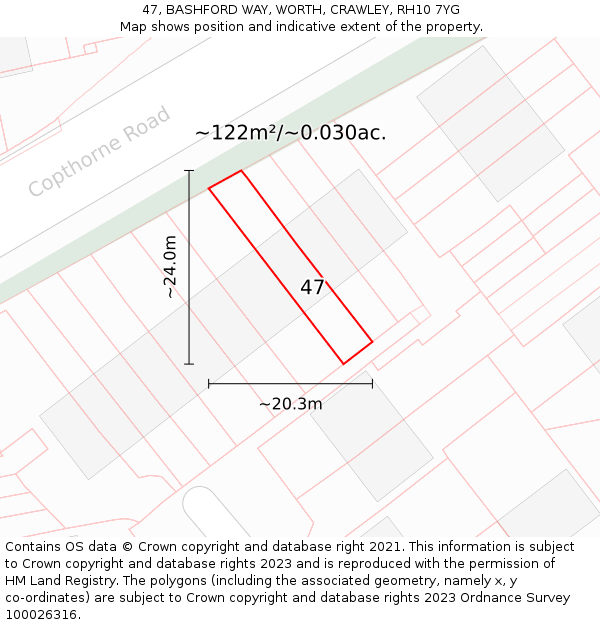 47, BASHFORD WAY, WORTH, CRAWLEY, RH10 7YG: Plot and title map
