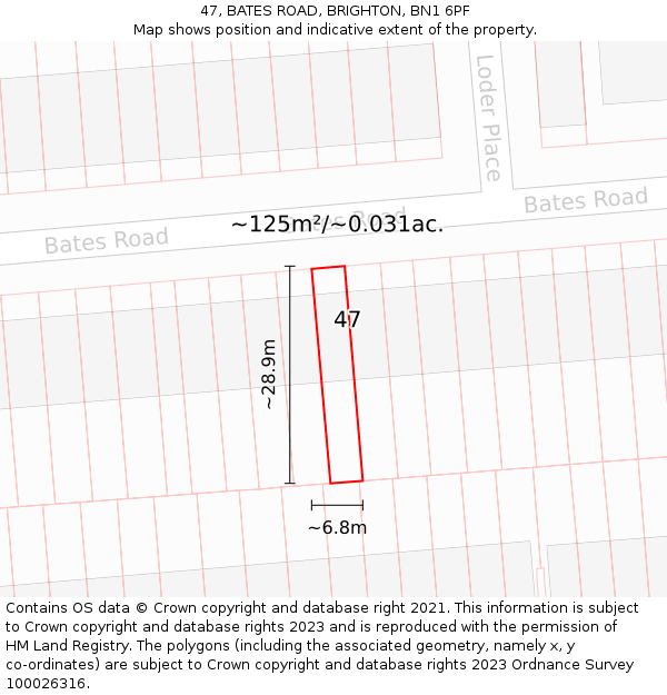 47, BATES ROAD, BRIGHTON, BN1 6PF: Plot and title map