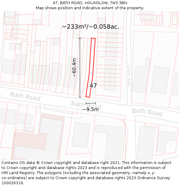 47, BATH ROAD, HOUNSLOW, TW3 3BN: Plot and title map