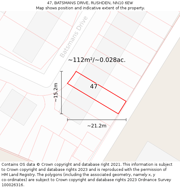 47, BATSMANS DRIVE, RUSHDEN, NN10 6EW: Plot and title map