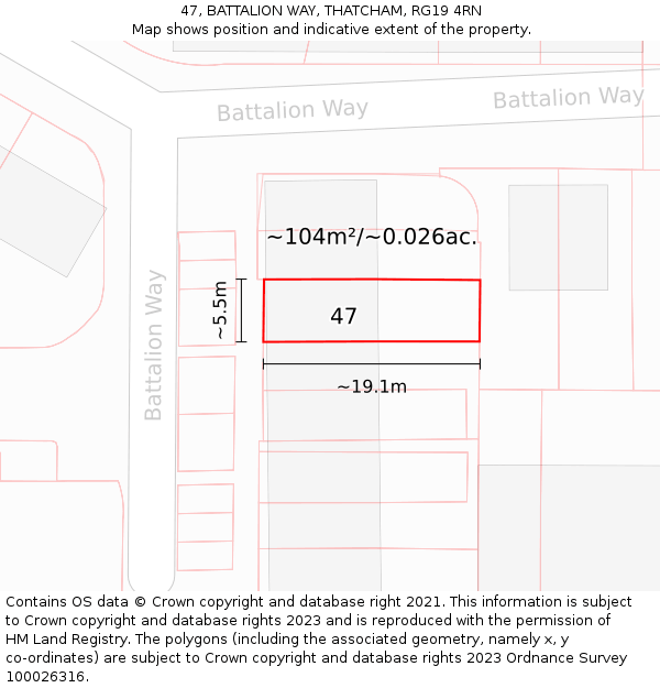 47, BATTALION WAY, THATCHAM, RG19 4RN: Plot and title map
