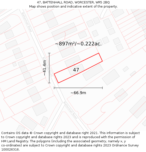 47, BATTENHALL ROAD, WORCESTER, WR5 2BQ: Plot and title map