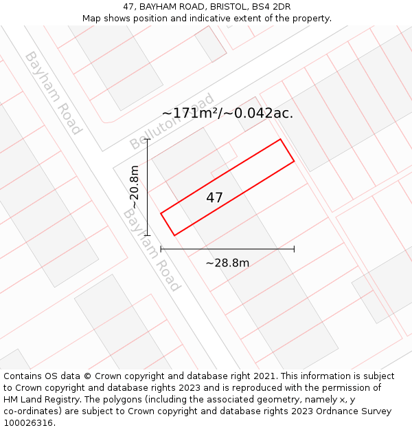 47, BAYHAM ROAD, BRISTOL, BS4 2DR: Plot and title map