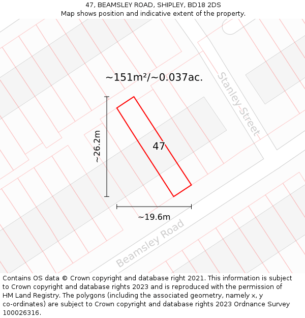 47, BEAMSLEY ROAD, SHIPLEY, BD18 2DS: Plot and title map