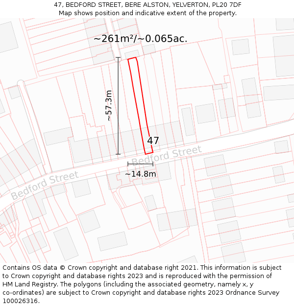 47, BEDFORD STREET, BERE ALSTON, YELVERTON, PL20 7DF: Plot and title map