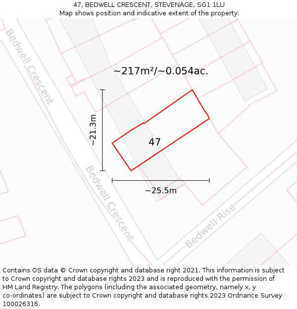 47, BEDWELL CRESCENT, STEVENAGE, SG1 1LU: Plot and title map