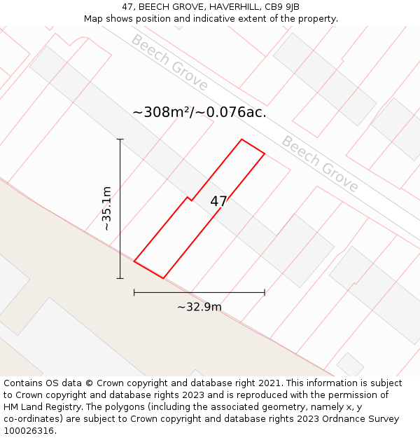 47, BEECH GROVE, HAVERHILL, CB9 9JB: Plot and title map