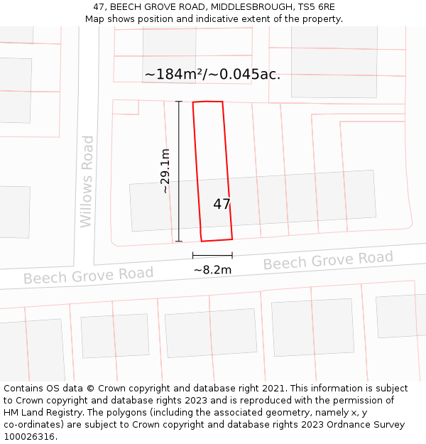 47, BEECH GROVE ROAD, MIDDLESBROUGH, TS5 6RE: Plot and title map