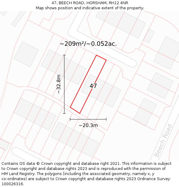47, BEECH ROAD, HORSHAM, RH12 4NR: Plot and title map