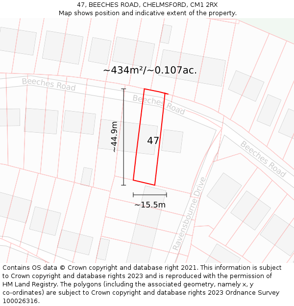 47, BEECHES ROAD, CHELMSFORD, CM1 2RX: Plot and title map
